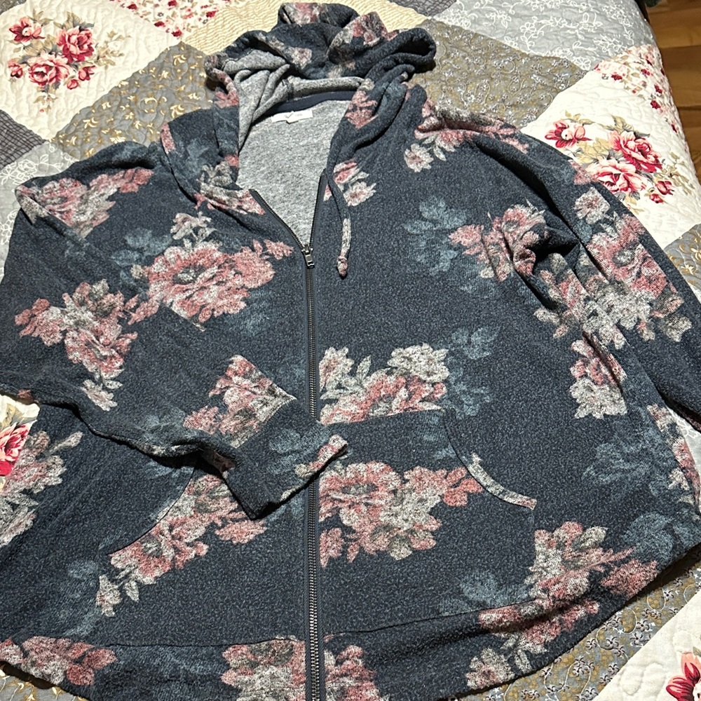 Maurices Floral Zip-Up Hoodie - Blue and Pink